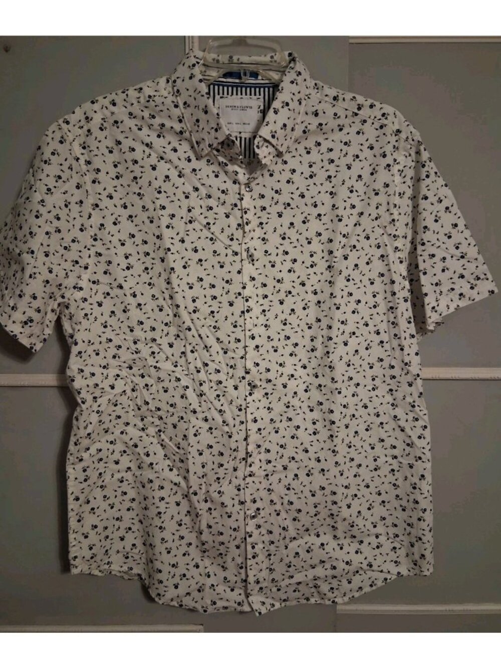 Denim & Flower Ricky Singh Men's L Short Sleeve Button-Up Blue Floral